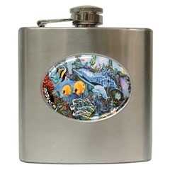 Colorful Aquatic Life Wall Mural Hip Flask (6 Oz) by Proyonanggan