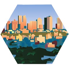 City Buildings Urban Dawn Wooden Puzzle Hexagon by Bangk1t