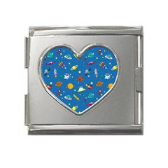 Space Rocket Solar System Pattern Mega Link Heart Italian Charm (18mm) by Bangk1t