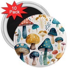 Mushroom Forest Fantasy Flower Nature 3  Magnets (10 Pack)  by Bangk1t