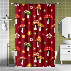 Woodland Mushroom And Daisy Seamless Pattern On Red Backgrounds Shower Curtain 48  X 72  (small)  by Amaryn4rt