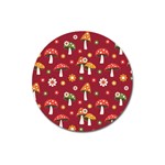 Woodland Mushroom And Daisy Seamless Pattern On Red Backgrounds Magnet 3  (Round) Front