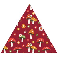 Woodland Mushroom And Daisy Seamless Pattern On Red Backgrounds Wooden Puzzle Triangle by Amaryn4rt