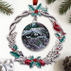 Cyberpunk Drama Metal X mas Wreath Holly Leaf Ornament by MRNStudios