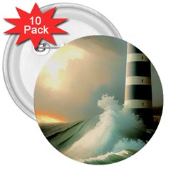 Sea Ocean Waves Lighthouse Nature 3  Buttons (10 Pack)  by uniart180623