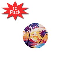 Nature Tropical Palm Trees Sunset 1  Mini Buttons (10 Pack)  by uniart180623