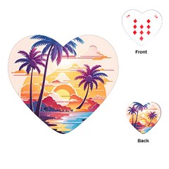 Nature Tropical Palm Trees Sunset Playing Cards Single Design (heart) by uniart180623