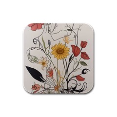 Woman Flower Pattern Rubber Square Coaster (4 Pack) by pakminggu