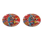 Comic Cartoon Pattern Cufflinks (Oval) Front(Pair)