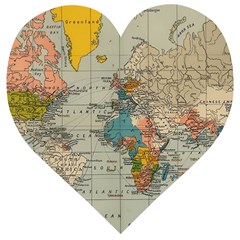 Vintage World Map Wooden Puzzle Heart by Cowasu