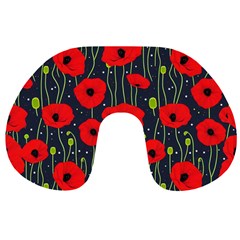 Background Poppies Flowers Seamless Ornamental Travel Neck Pillow by Ravend