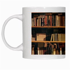 Books On Bookshelf Assorted Color Book Lot In Bookcase Library White Mug by Ravend