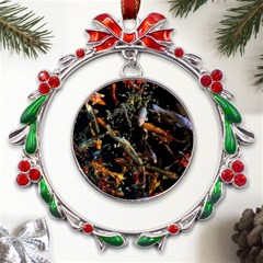 Shoal Of Koi Fish Water Underwater Metal X mas Wreath Ribbon Ornament by Ndabl3x