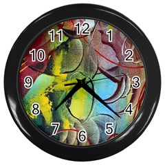 Detail Of A Bright Abstract Painted Art Background Texture Colors Wall Clock (black) by Ndabl3x