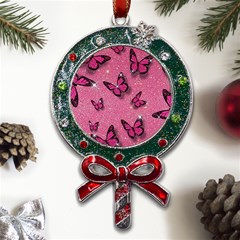 Pink Glitter Butterfly Metal X mas Lollipop With Crystal Ornament by Ndabl3x