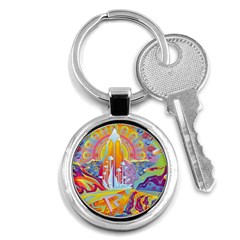 Multicolored Optical Illusion Painting Psychedelic Digital Art Key Chain (round) by Bedest