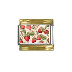 Strawberry Fruit Gold Trim Italian Charm (9mm) by Bedest