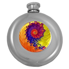 Fractal Spiral Bright Colors Round Hip Flask (5 Oz) by Proyonanggan