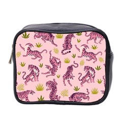 Pink Tigers And Tropical Leaves Patern Mini Toiletries Bag (two Sides) by Sarkoni