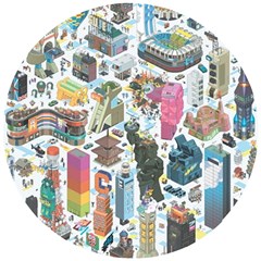 City Pattern Pixel Art Japan Wooden Puzzle Round by Sarkoni