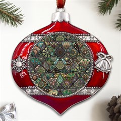 Digital Art Triangle Pattern Texture Mosaic Metal Snowflake And Bell Red Ornament by Grandong