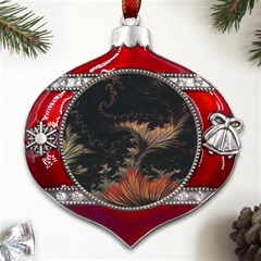 Fractal Digital Art Pattern Metal Snowflake And Bell Red Ornament by Grandong