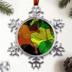 Colorful Autumn Leaves Texture Abstract Pattern Metal Large Snowflake Ornament by Grandong