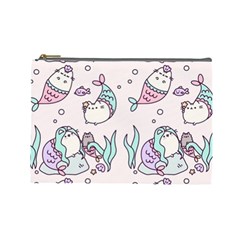 Cartoon Cat Cute Animal Kawaii Pastel Pattern Cosmetic Bag (large) by Ndabl3x