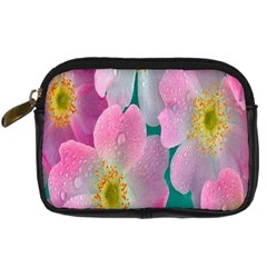 Pink Neon Flowers, Flower Digital Camera Leather Case by nateshop