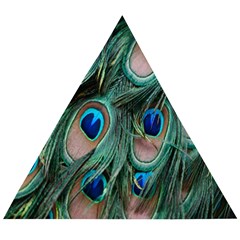 Peacock-feathers,blue2 Wooden Puzzle Triangle by nateshop