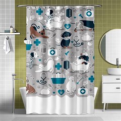 Veterinarian Medicine T- Shirt Veterinary Medicine, Happy And Healthy Friends    Grey Background Tur Shower Curtain 48  X 72  (small)  by ZUXUMI