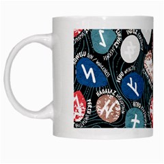 Viking Runes T- Shirt Mystical Viking Runes    Pattern    Black Background Blue Red Brown And Teal S White Mug by ZUXUMI