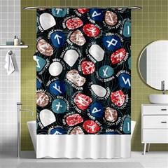 Viking Runes T- Shirt Mystical Viking Runes    Pattern    Black Background Blue Red Brown And Teal S Shower Curtain 48  X 72  (small)  by ZUXUMI