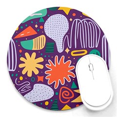 Colorful Shapes On A Purple Background Round Mousepad by LalyLauraFLM