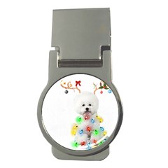 White Bichon Frise Dog Snow Reindeer S T- Shirt White Bichon Frise  Dog Snow Reindeer Santa Hat Chri Money Clips (round)  by ZUXUMI