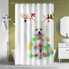 White Bichon Frise Dog Snow Reindeer S T- Shirt White Bichon Frise  Dog Snow Reindeer Santa Hat Chri Shower Curtain 48  X 72  (small)  by ZUXUMI