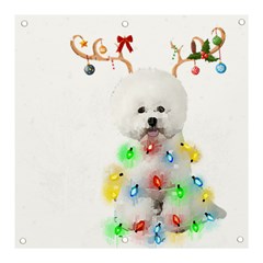 White Bichon Frise Dog Snow Reindeer S T- Shirt White Bichon Frise  Dog Snow Reindeer Santa Hat Chri Banner And Sign 3  X 3  by ZUXUMI