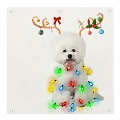 White Bichon Frise Dog Snow Reindeer S T- Shirt White Bichon Frise  Dog Snow Reindeer Santa Hat Chri Banner And Sign 4  X 4  by ZUXUMI