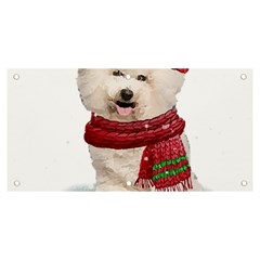 White Bichon Frise Santa Xmas T- Shirt Red Winter Hat Scarf Christmas Cap White Bichon Frise  Santa Banner And Sign 6  X 3  by ZUXUMI