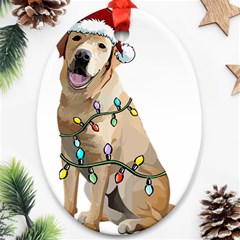 White Labrador Dog T- Shirt White Labrador Dog Santa Christmas Tree Lights Xmas T- Shirt Ornament (oval) by ZUXUMI