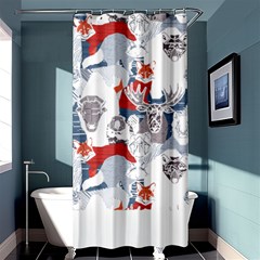 Wildlife Animals T- Shirt Canadian Wild Geometric Animals    Blue Background Brown Bear Bull Moose B Shower Curtain 36  X 72  (stall)  by ZUXUMI