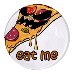 Eat Me T- Shirtscary Pizza Slice Sceaming Eat Me T- Shirt Round Glass Fridge Magnet (4 Pack) by ZUXUMI