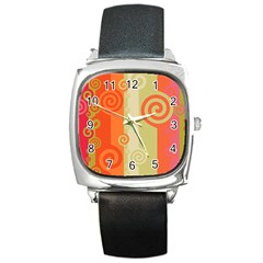 Ring Kringel Background Abstract Red Square Metal Watch by Mariart