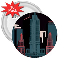 New York City Nyc Skyline Cityscape 3  Buttons (10 Pack)  by uniart180623