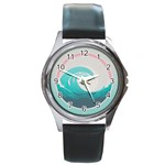 Tidal Wave Ocean Sea Tsunami Wave Minimalist Round Metal Watch Front