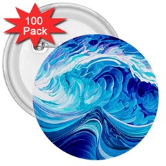 Tsunami Waves Ocean Sea Nautical Nature Water 3  Buttons (100 Pack)  by uniart180623