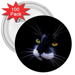 Face Black Cat 3  Buttons (100 Pack)  by Ket1n9