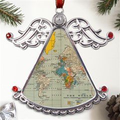 Vintage World Map Metal Angel With Crystal Ornament by Ket1n9