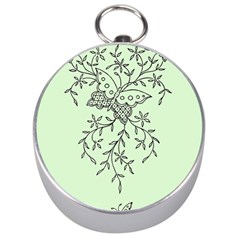 Illustration Of Butterflies And Flowers Ornament On Green Background Silver Compasses by Ket1n9