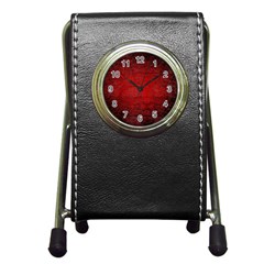 Red-grunge-texture-black-gradient Pen Holder Desk Clock by Ket1n9